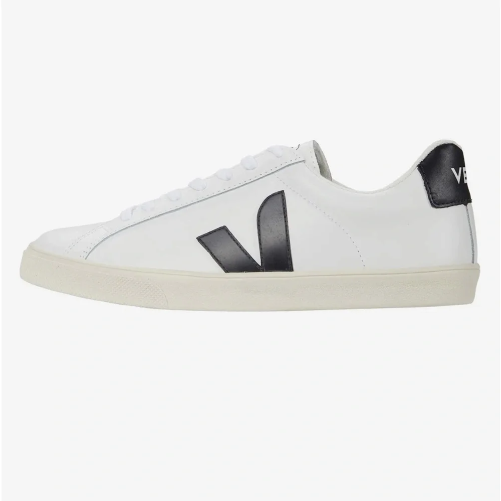 Veja White Leather Sneakers with Black V Accents